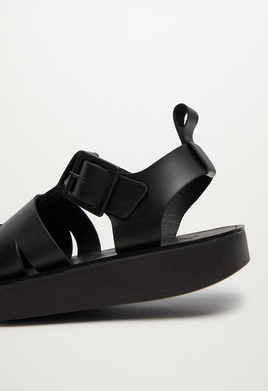 MANGO - Mar fisherman leather sandal - black