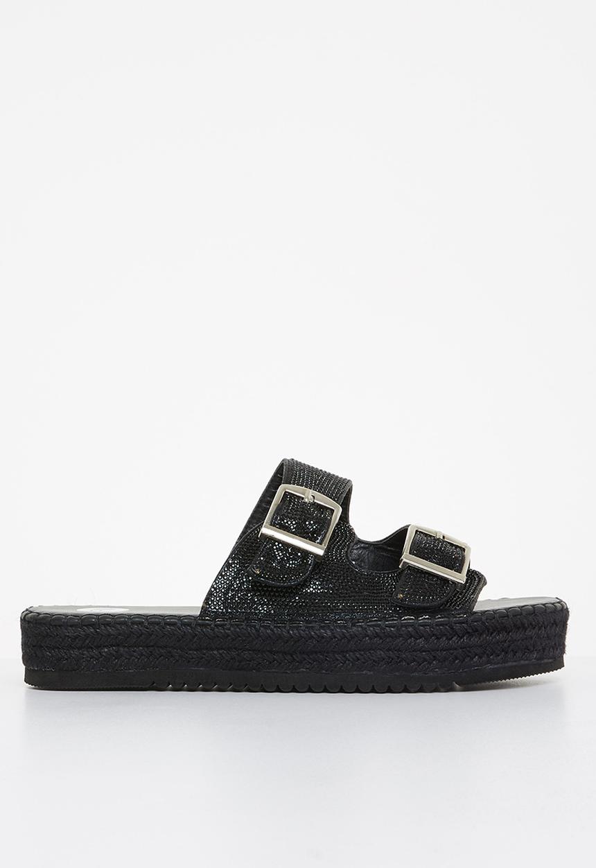 Footwork - Rigel flatform espadrille slide - black