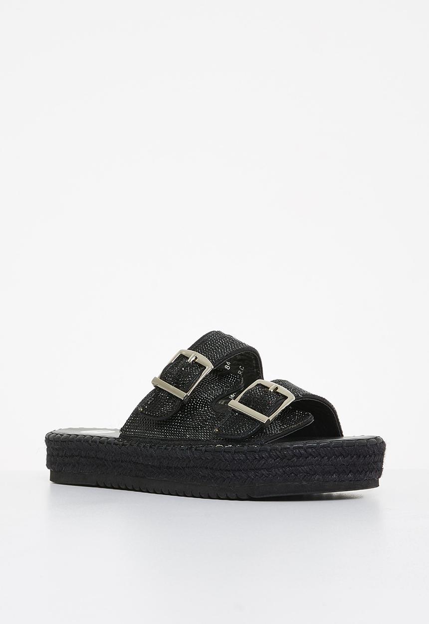 Footwork - Rigel flatform espadrille slide - black