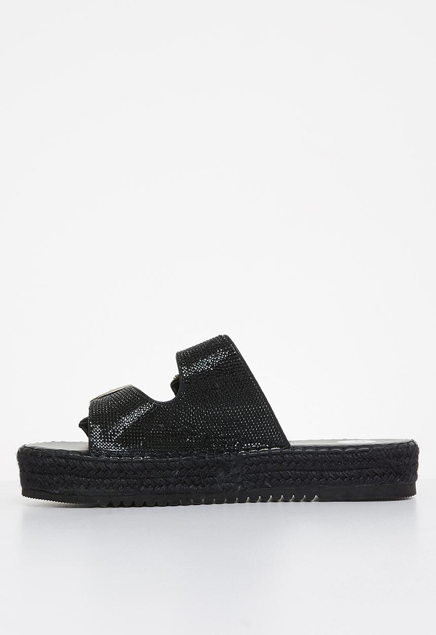 Footwork - Rigel flatform espadrille slide - black