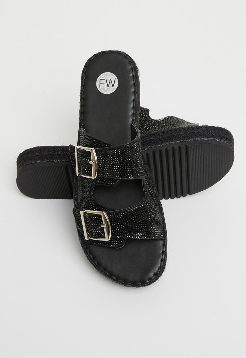 Footwork - Rigel flatform espadrille slide - black