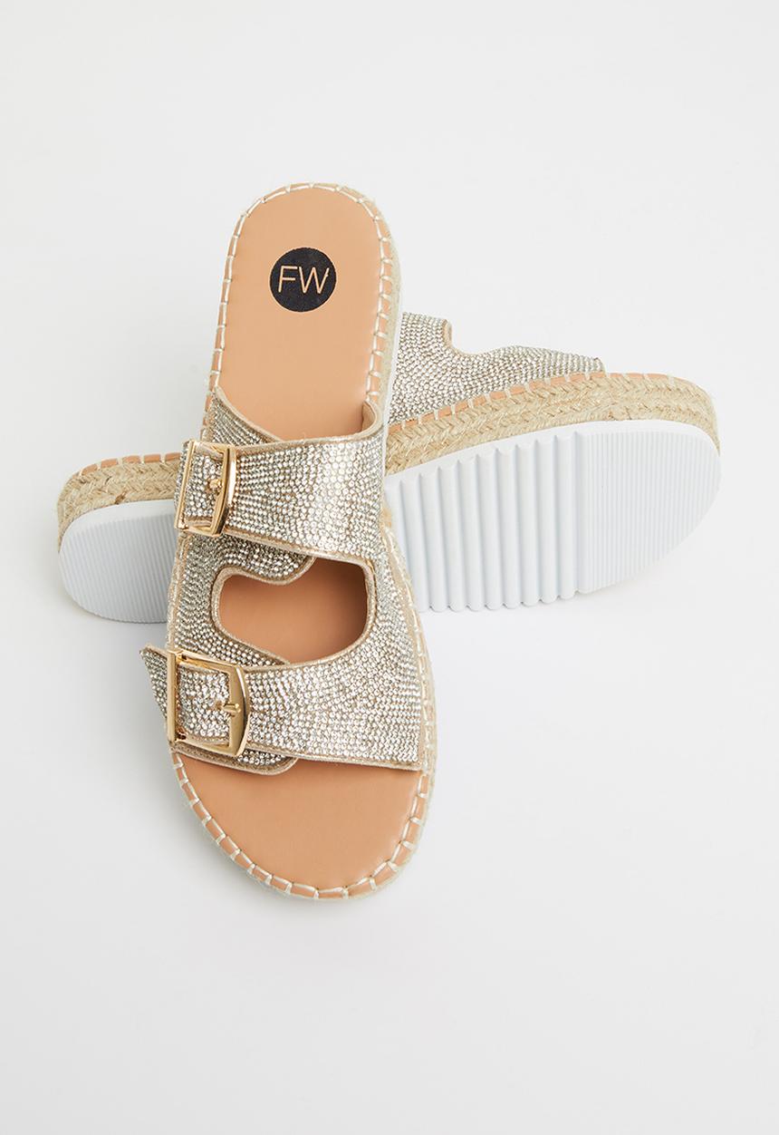 Footwork - Rigel flatform espadrille slide - silver