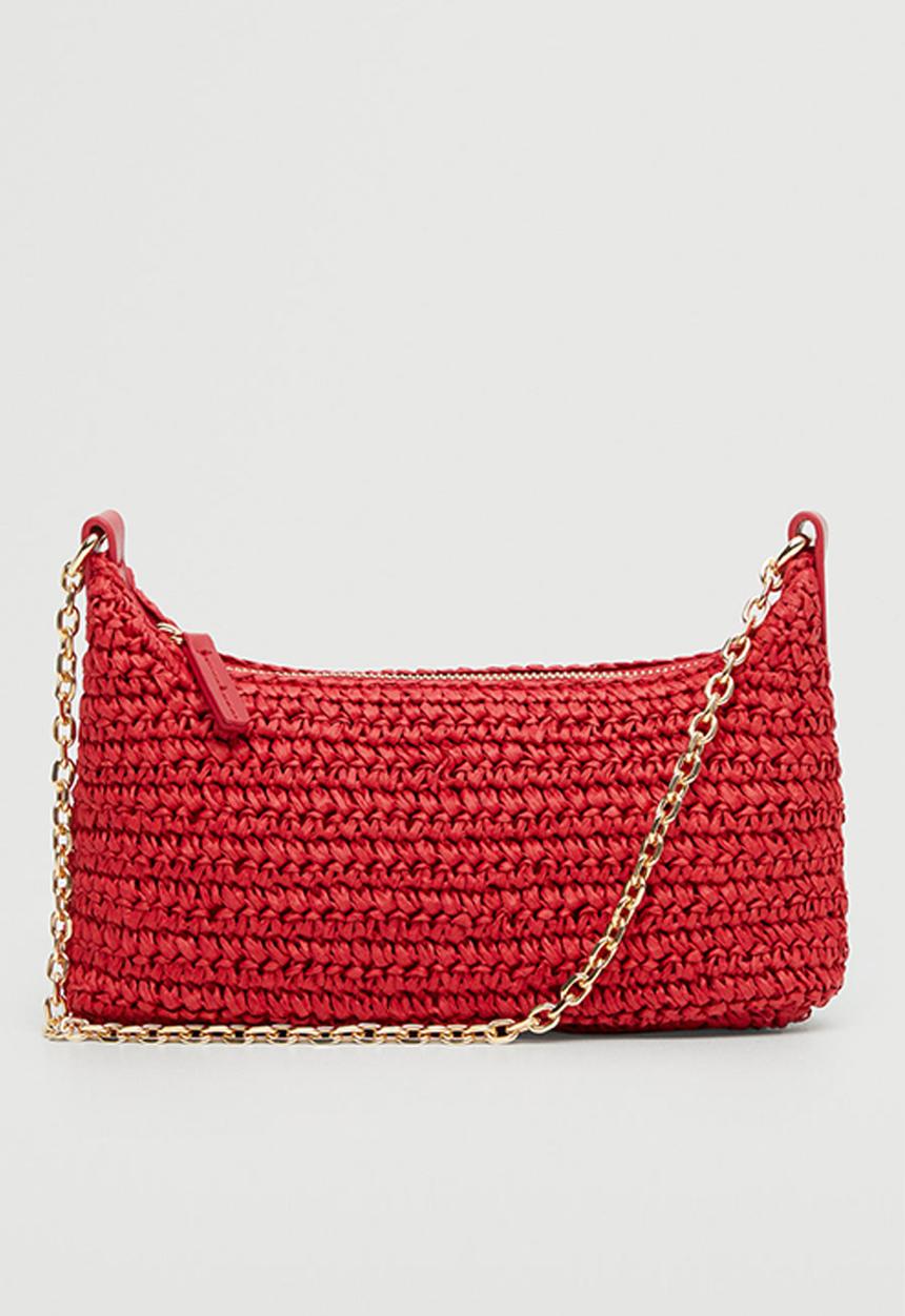 MANGO - Raffia baguette handbag - red