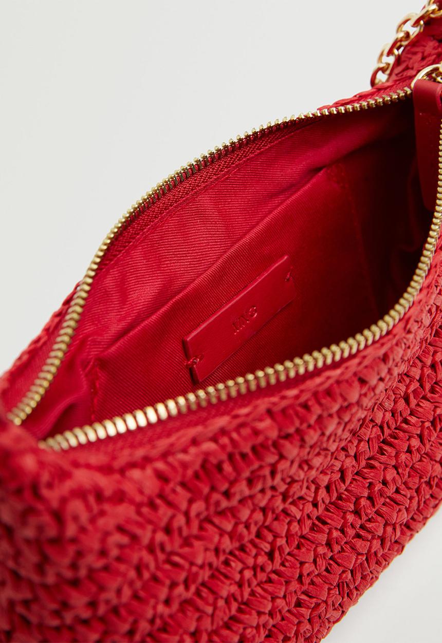 MANGO - Raffia baguette handbag - red