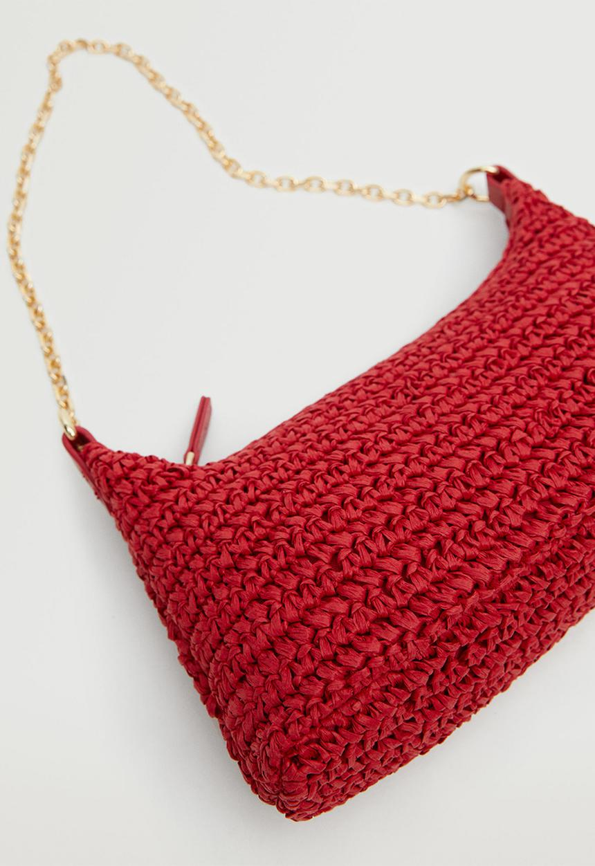 MANGO - Raffia baguette handbag - red