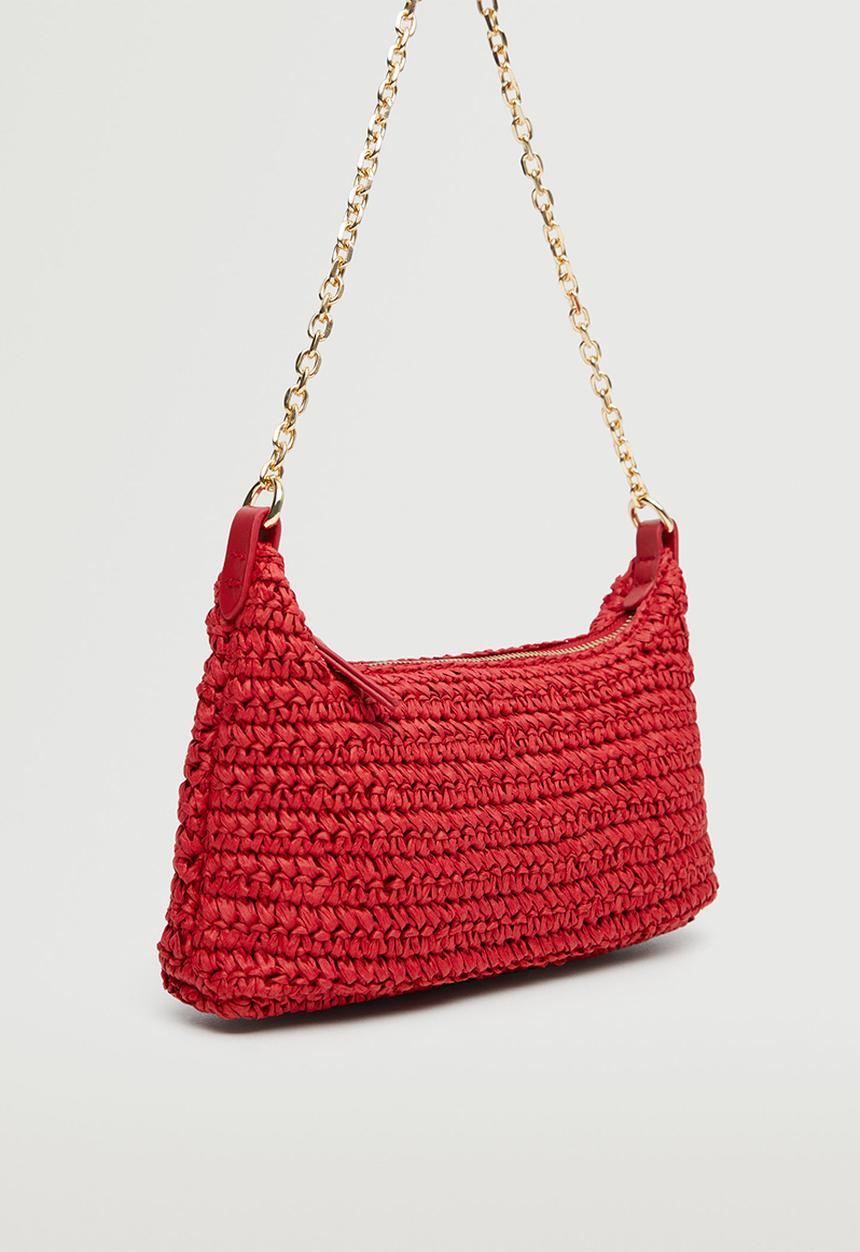 MANGO - Raffia baguette handbag - red