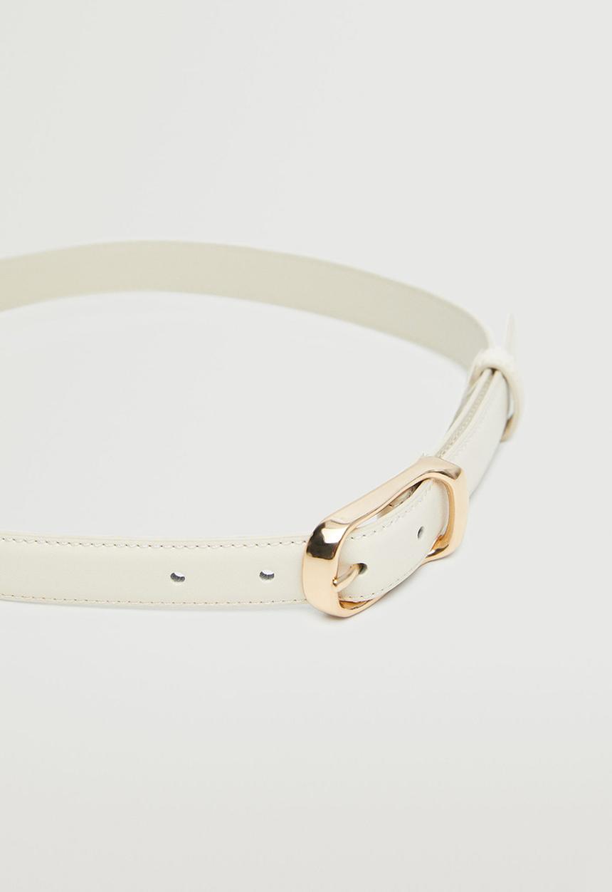 MANGO - Metal buckle belt - ecru
