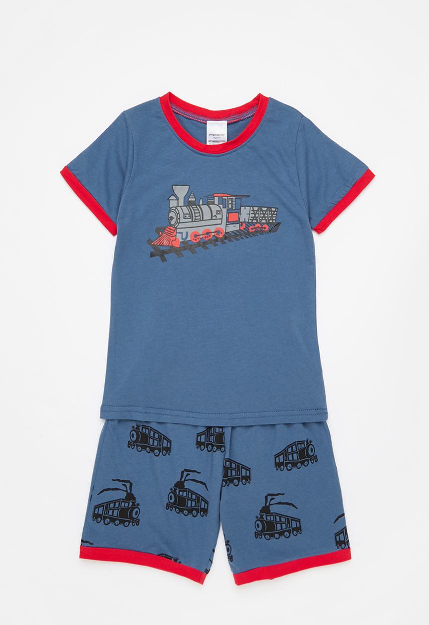 Pop Candy - Boys printed tee & shorts pj set - blue & red