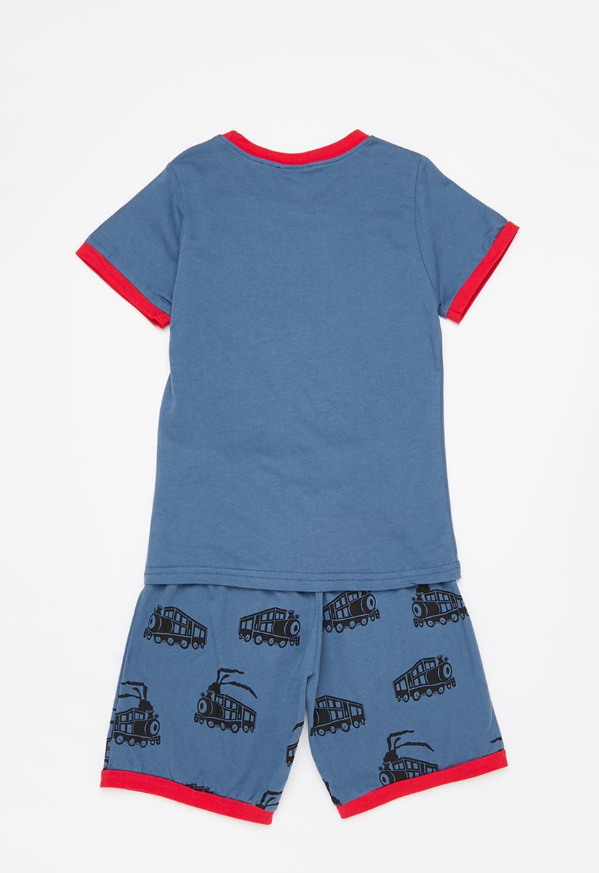 Pop Candy - Boys printed tee & shorts pj set - blue & red