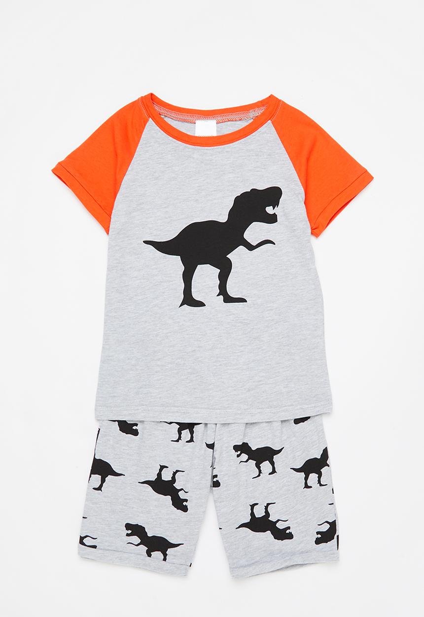 Pop Candy - Boys dino tee & shorts pj set - grey