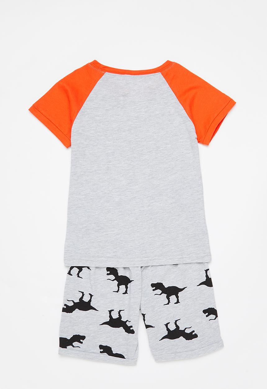 Pop Candy - Boys dino tee & shorts pj set - grey