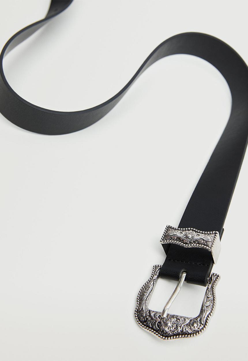 MANGO - Embossed buckle belt - black