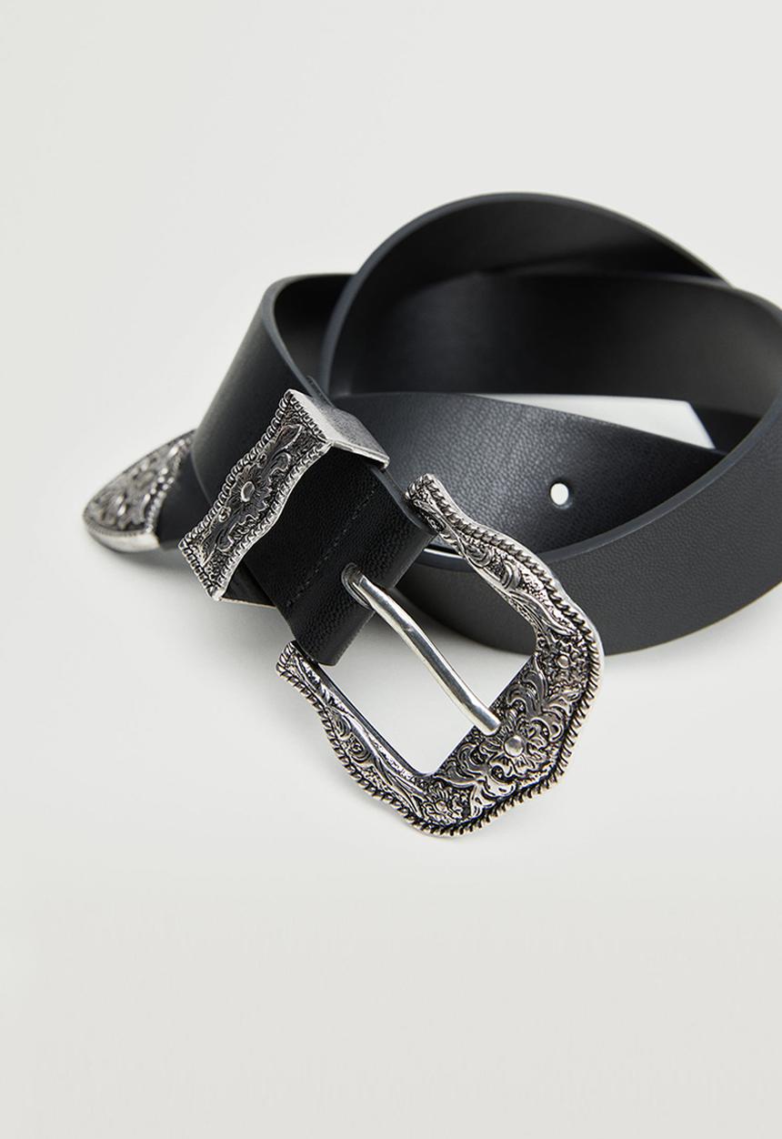 MANGO - Embossed buckle belt - black