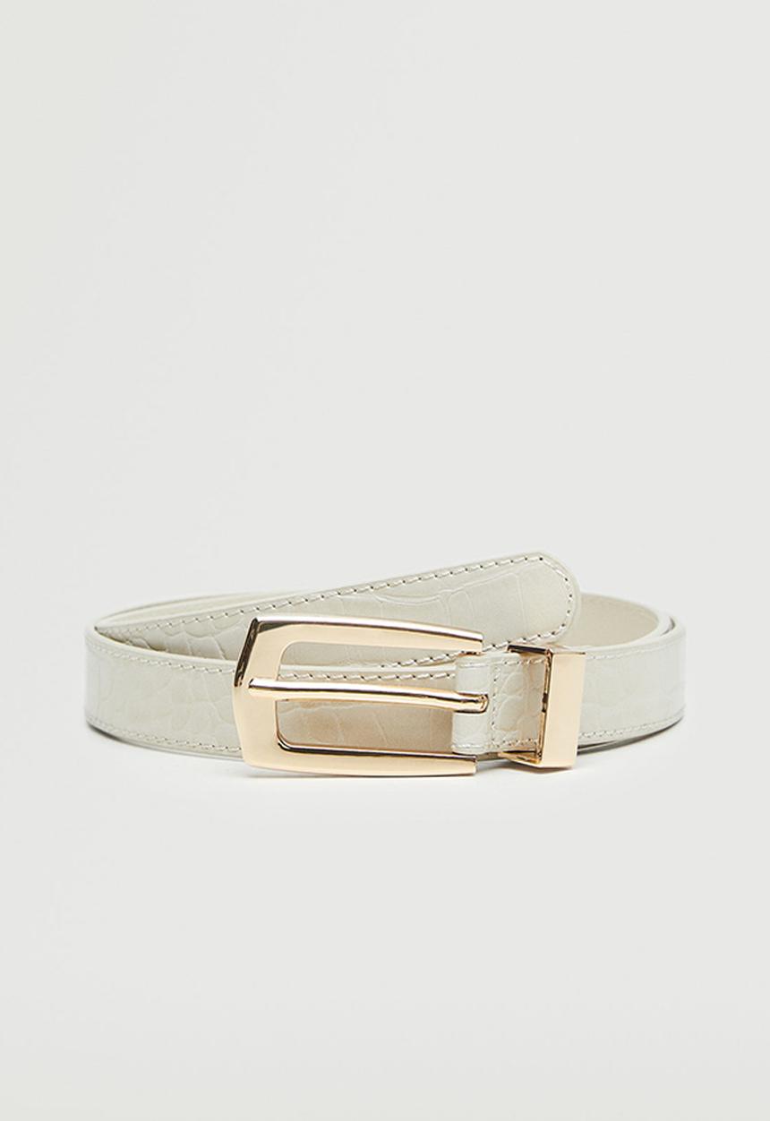 MANGO - Metal buckle belt - ecru