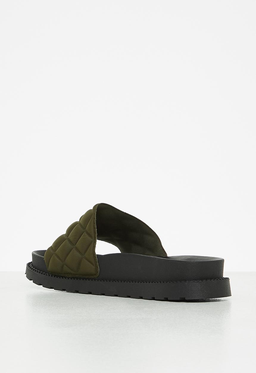 Seduction - Quilted flatform slide - olive