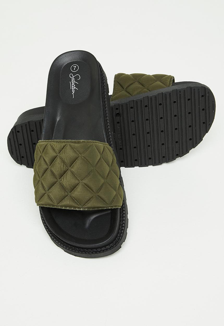 Seduction - Quilted flatform slide - olive