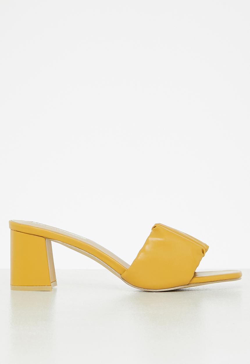 Seduction - Ruched barely there block heel mule - mustard