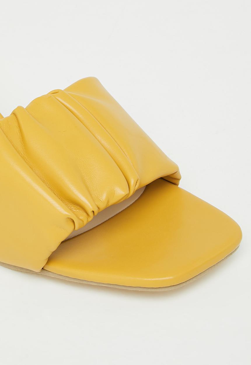 Seduction - Ruched barely there block heel mule - mustard