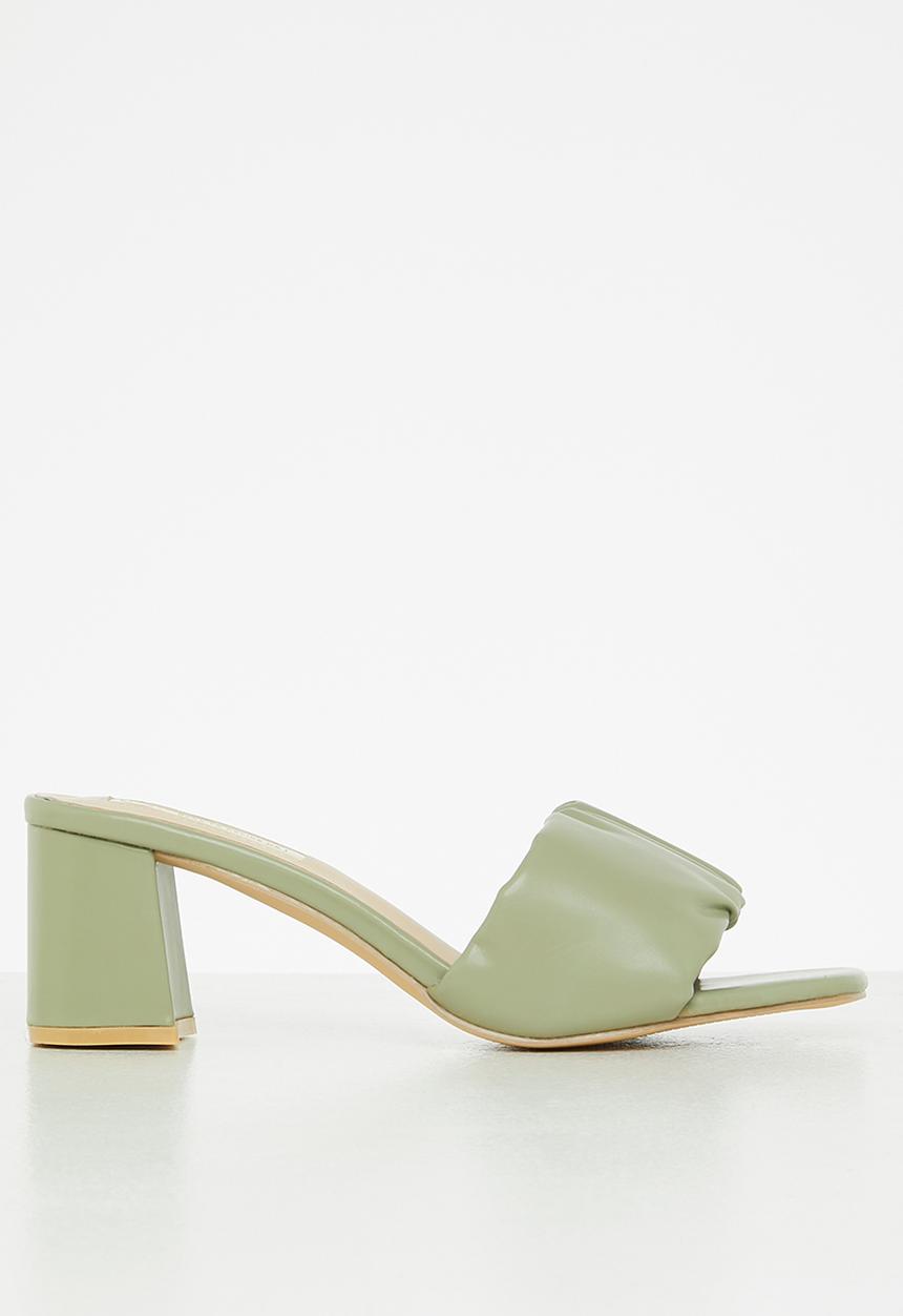Seduction - Ruched barely there block heel mule - sage