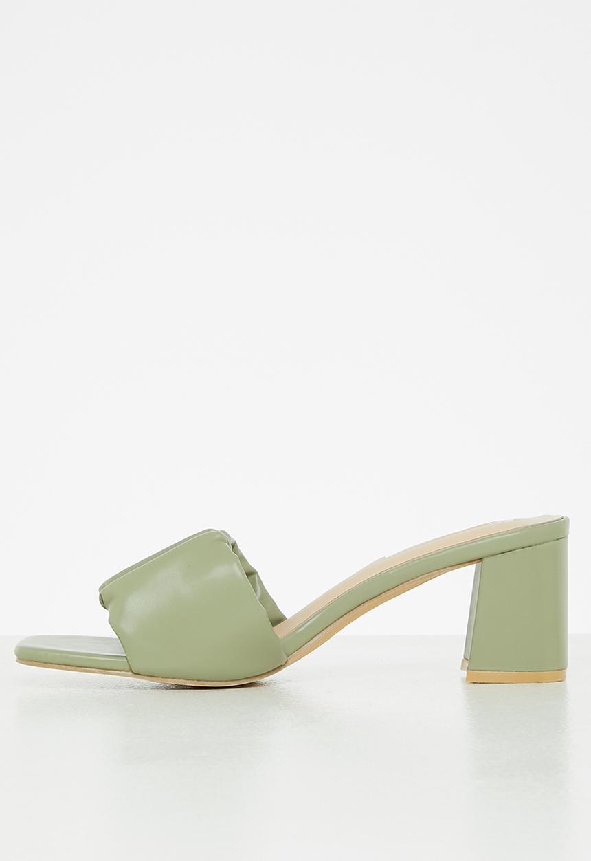 Seduction - Ruched barely there block heel mule - sage