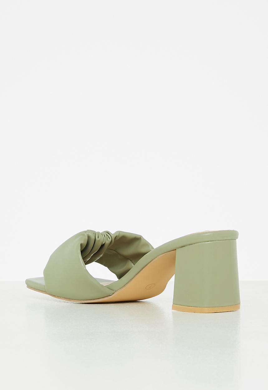 Seduction - Ruched barely there block heel mule - sage