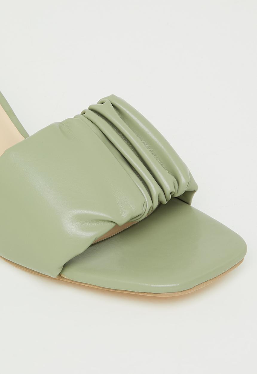 Seduction - Ruched barely there block heel mule - sage
