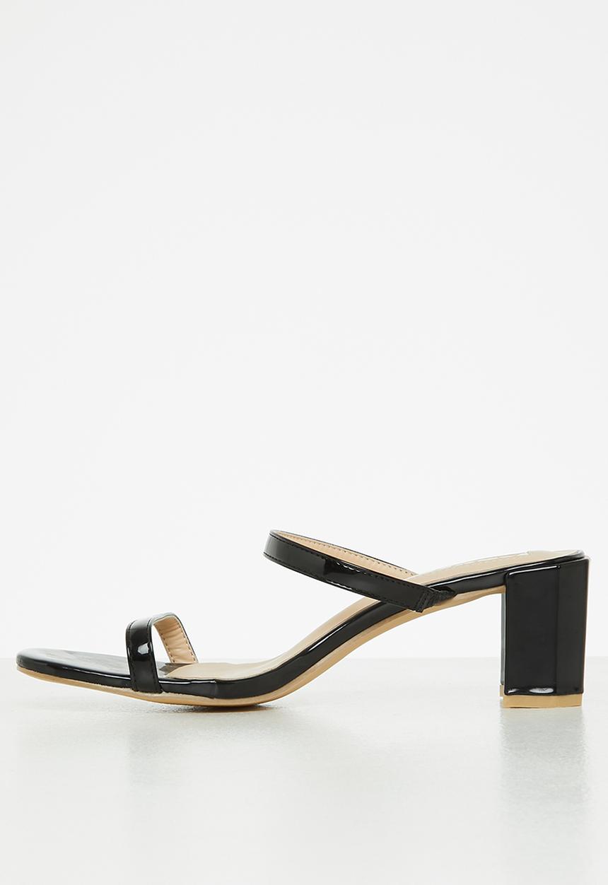 Seduction - Barely there block heel mule - black