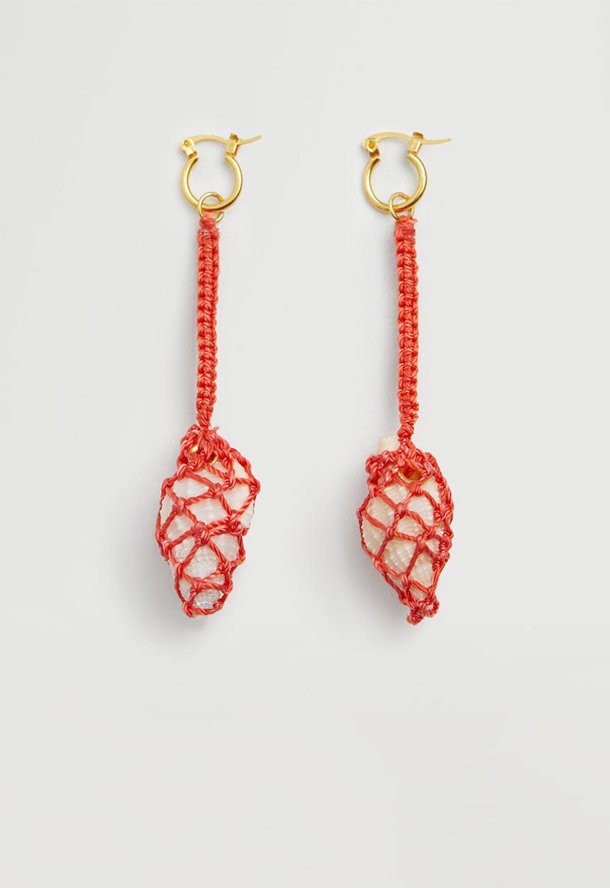 MANGO - Shell pendant earrings - gold & orange