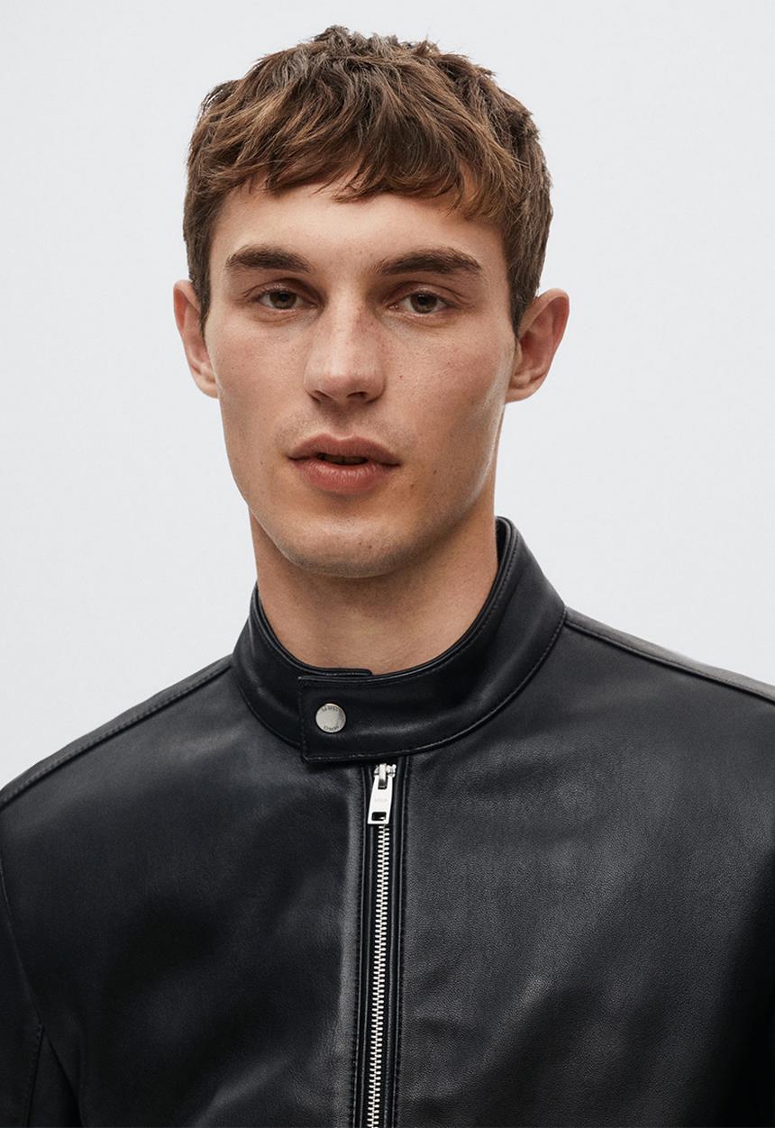MANGO - Cuir leather biker jacket - black