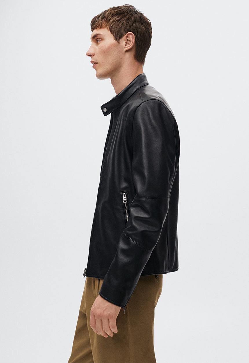 MANGO - Cuir leather biker jacket - black