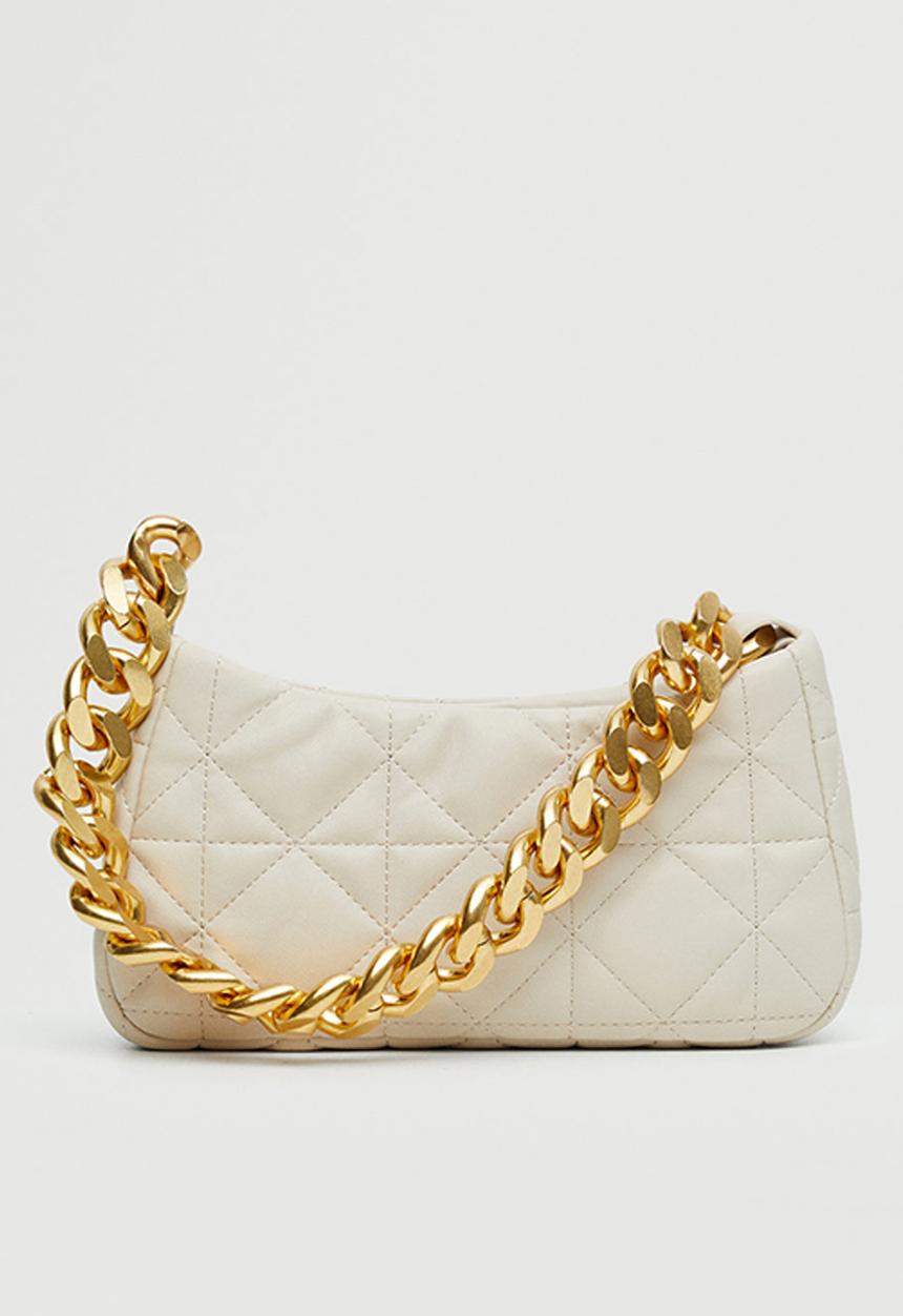 MANGO - Quilted chain bag - off white