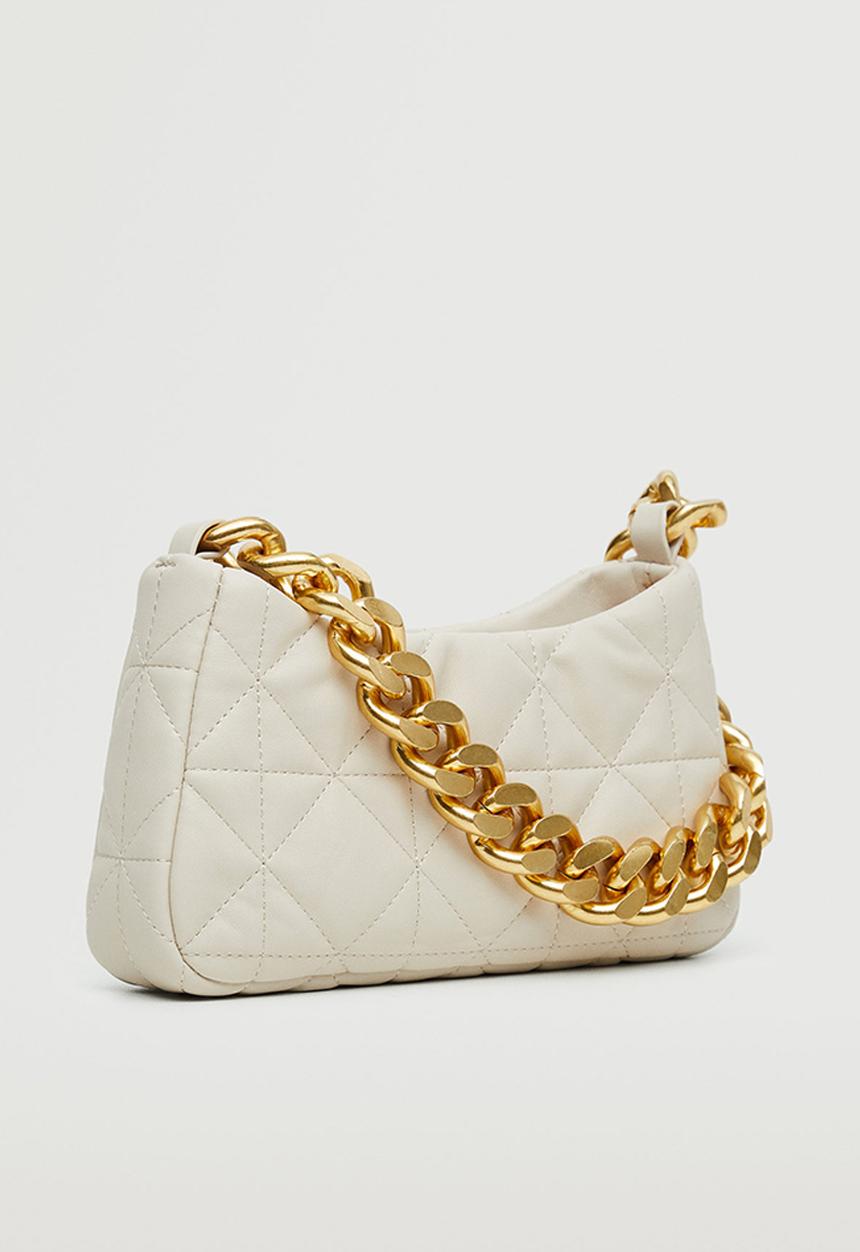 MANGO - Quilted chain bag - off white