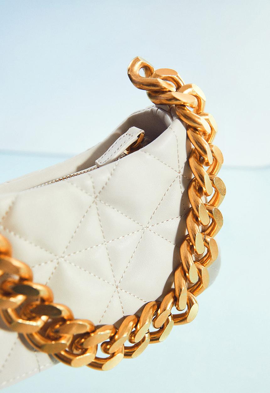 MANGO - Quilted chain bag - off white