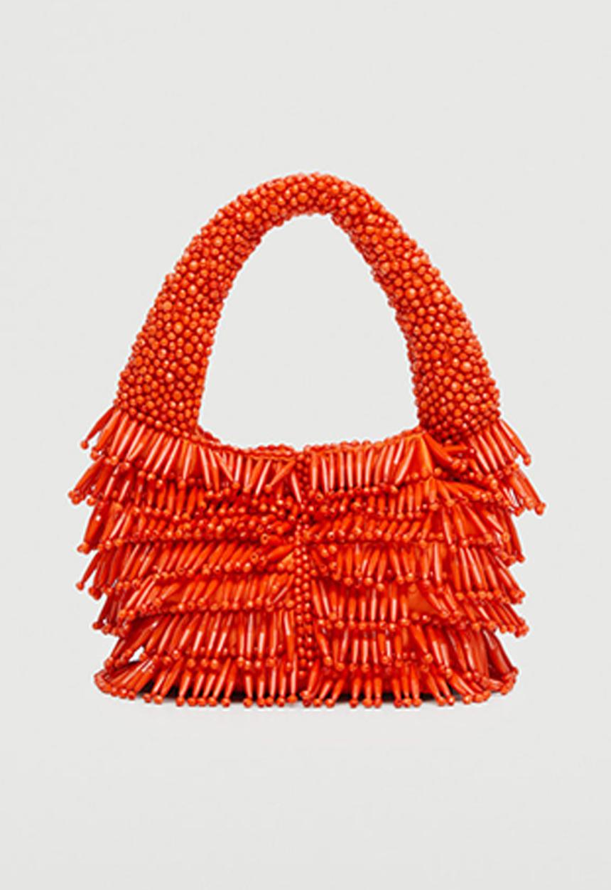 MANGO - Beaded mini bag - coral red