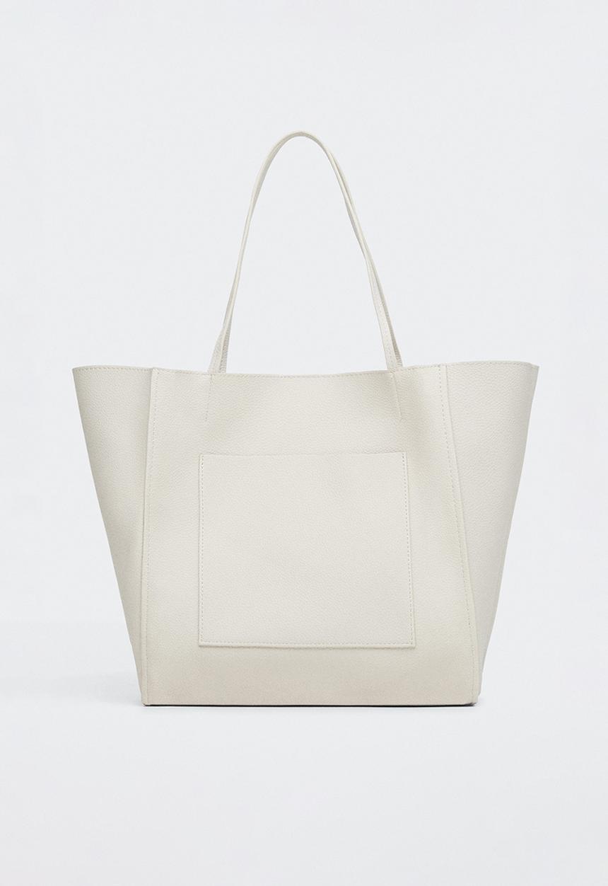 MANGO - Pocket shopper bag - off white
