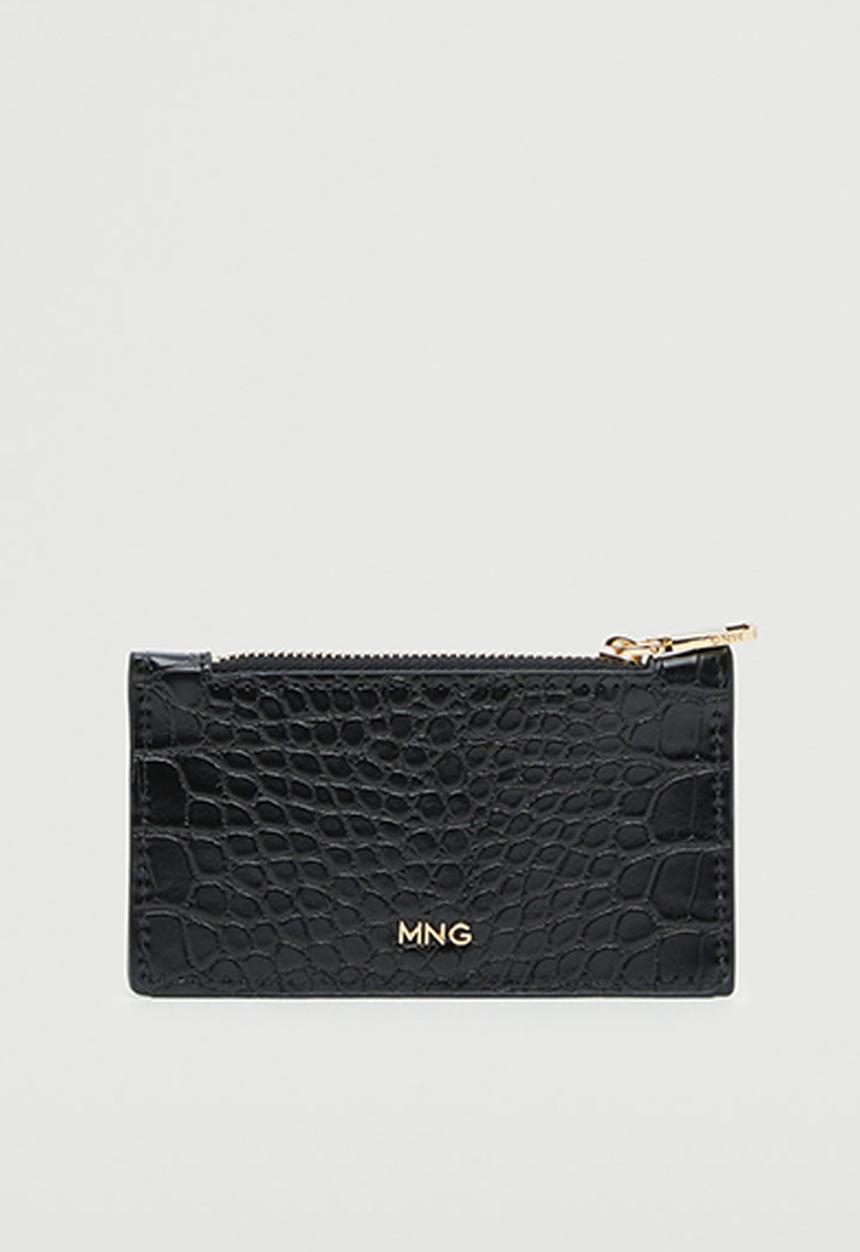 MANGO - Croc-effect card holder - black