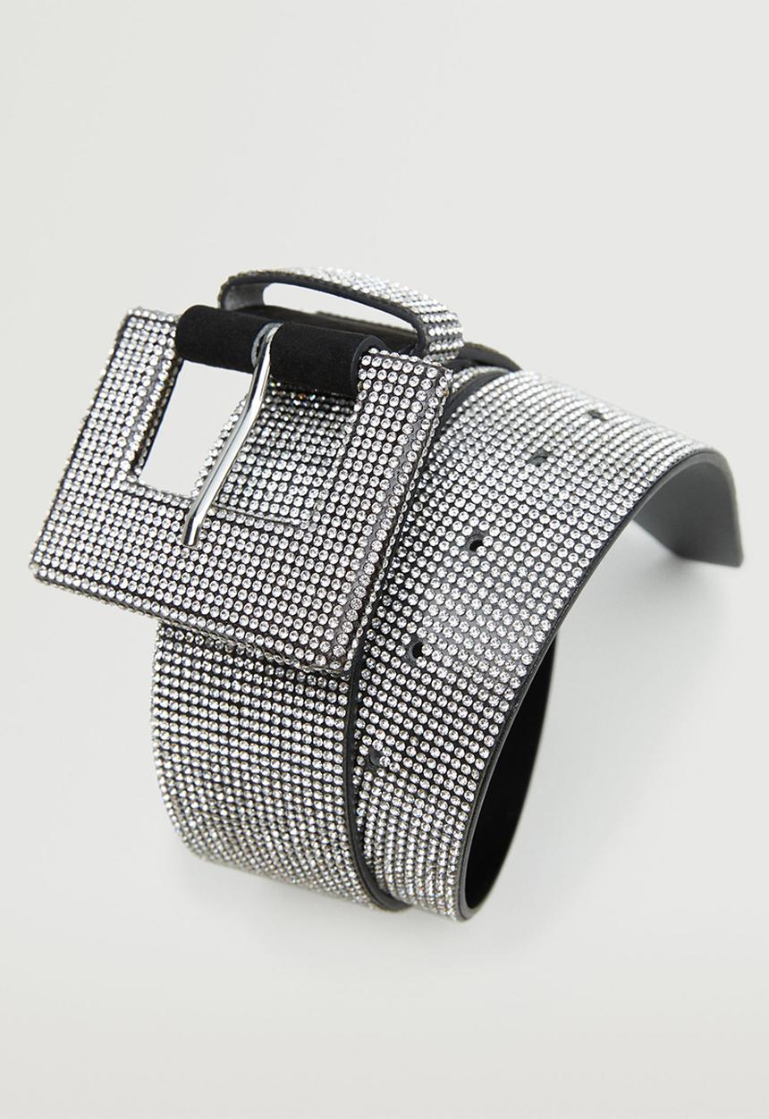 MANGO - Strass buckle belt - black