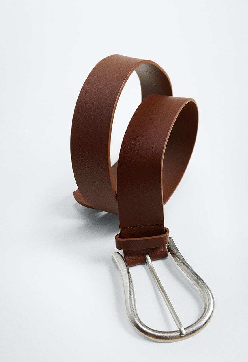 MANGO - Rounded buckle belt - brown