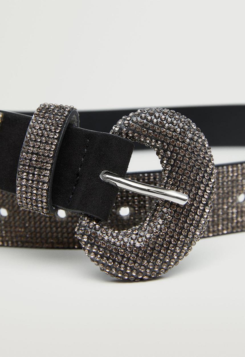 MANGO - Strass buckle belt - black