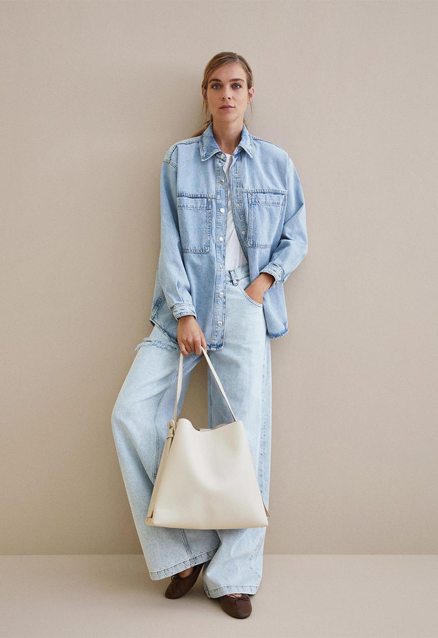 MANGO - Buckle detail shopper bag - off white