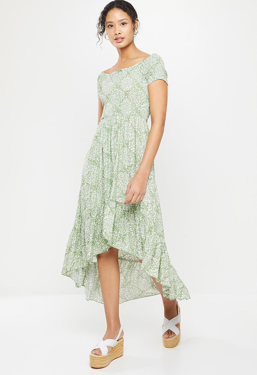 Stella Morgan - Front hi-lo maxi printed dress - sage