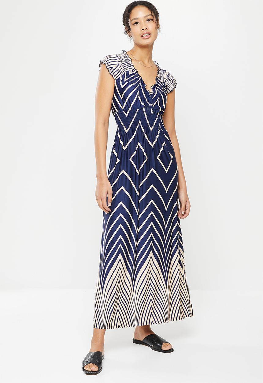 Stella Morgan - Zip zag striped knit maxi dress - navy
