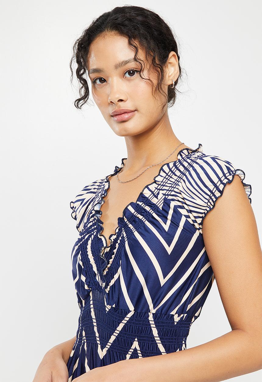 Stella Morgan - Zip zag striped knit maxi dress - navy
