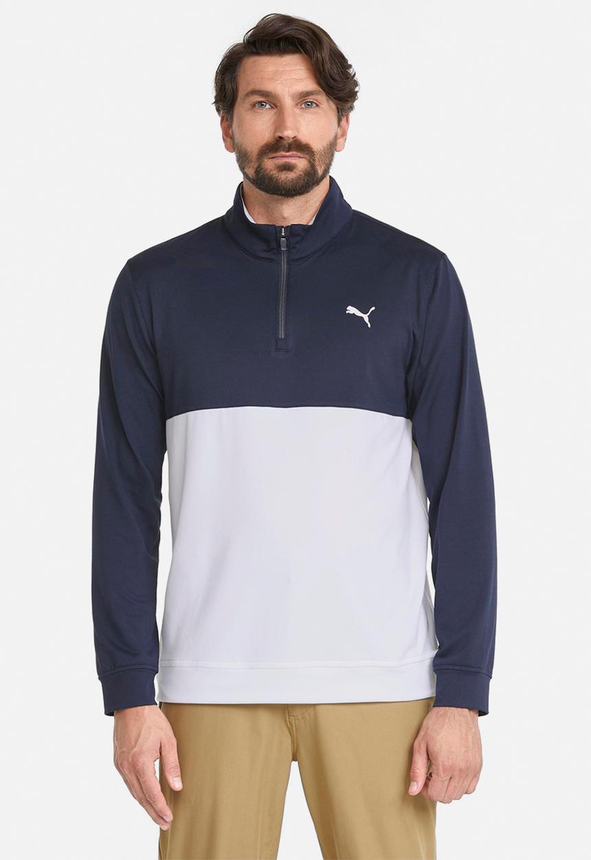 PUMA - Gamer Colourblock Quarter-Zip  Golf  - navy blazer & bright white