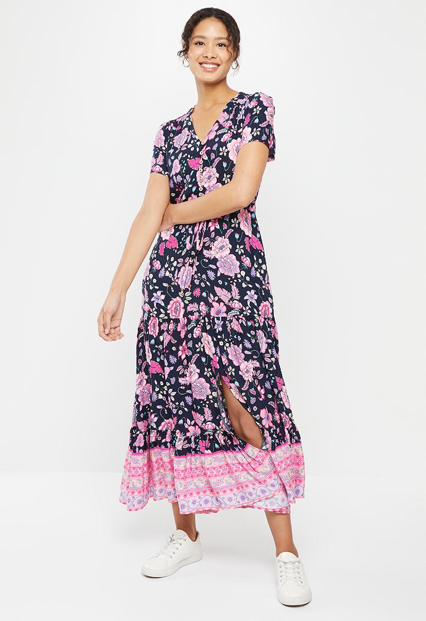 Stella Morgan - Floral printed maxi dress - navy & pink