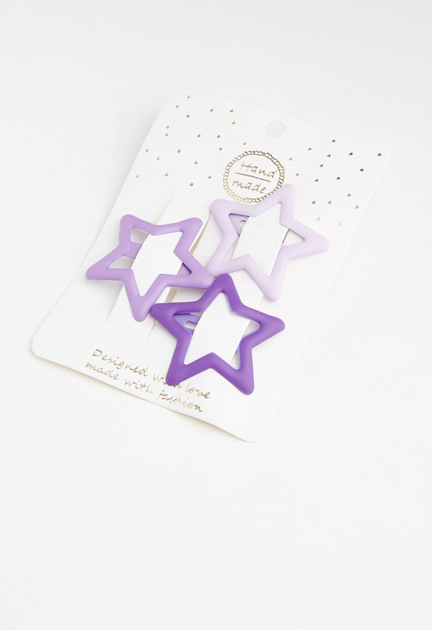 Pop Candy - 3 Pack star hair clips - purple
