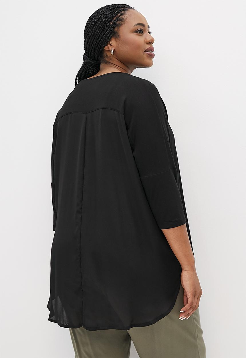 edit Plus - Knit woven curved hem longline tee - black