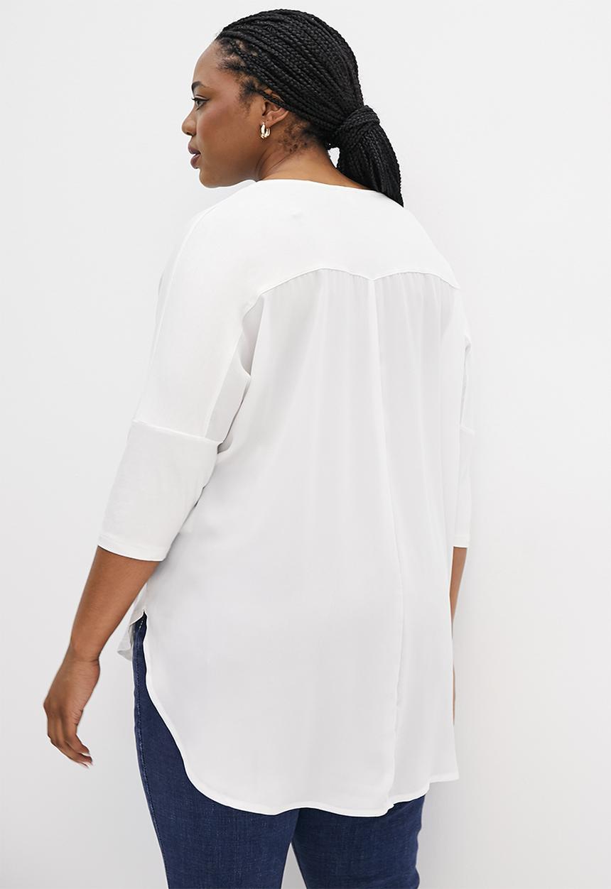 edit Plus - Knit woven curved hem longline tee - milk
