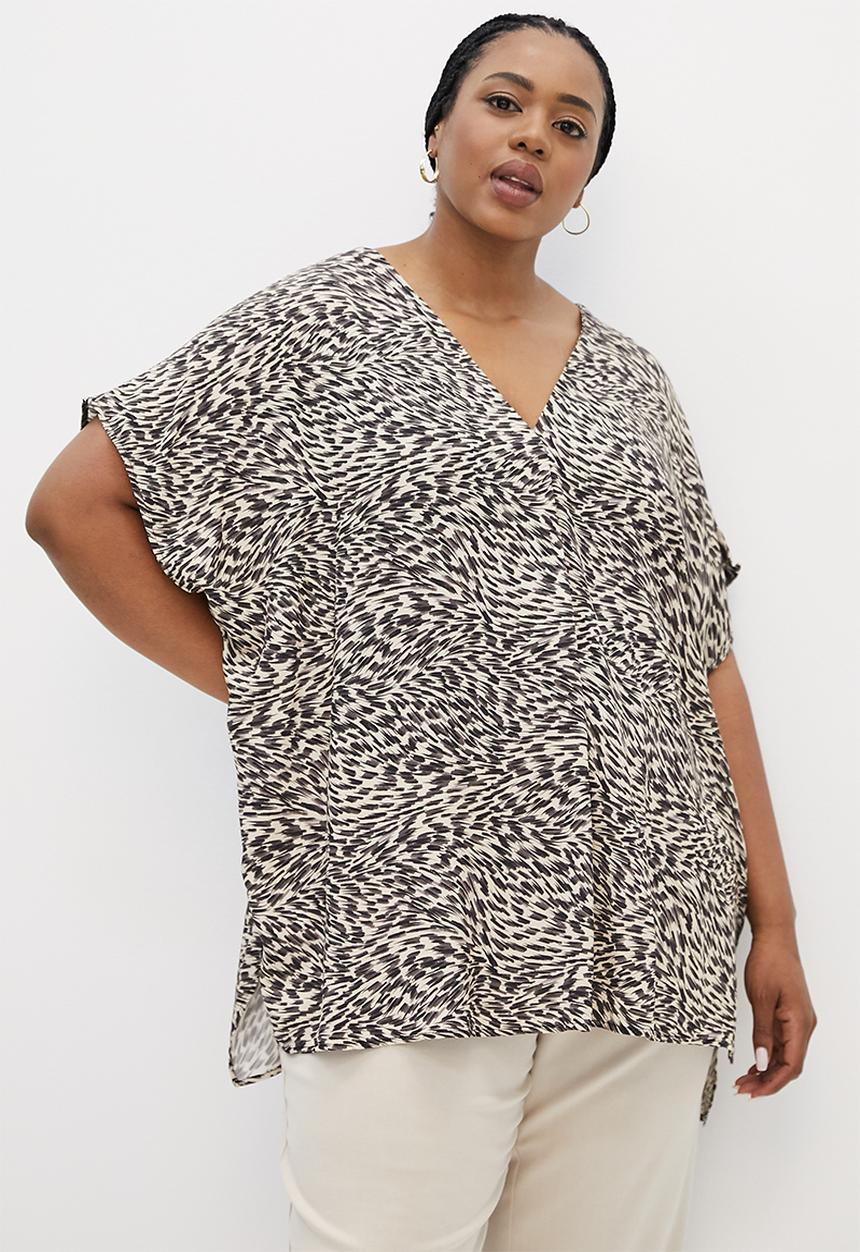 edit Plus - V-neck hi-low shell - stone & black