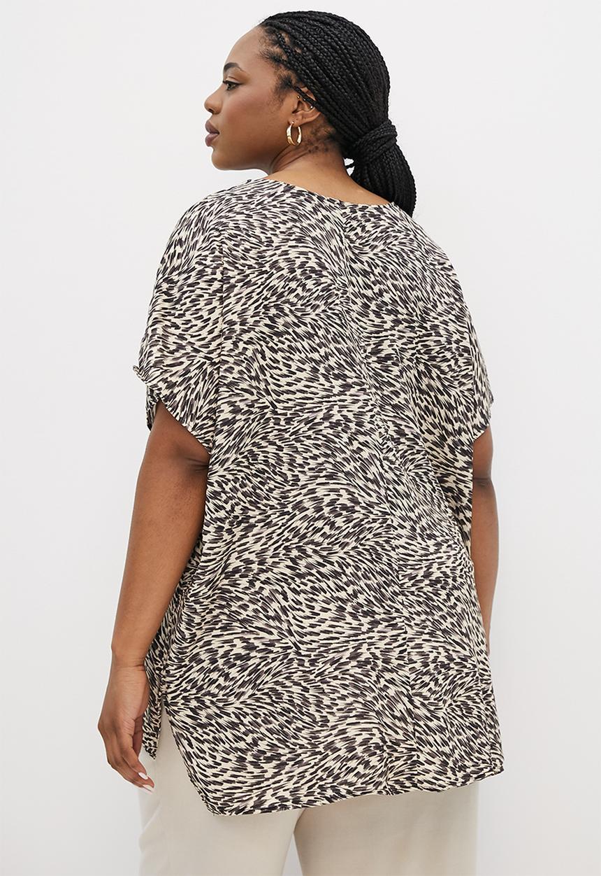 edit Plus - V-neck hi-low shell - stone & black